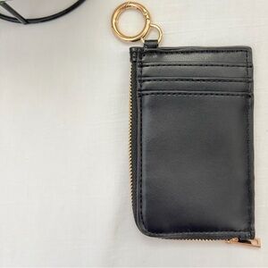 A New Day Black Zip Card Holder Key Ring Wallet | Minimal Gold Hardware